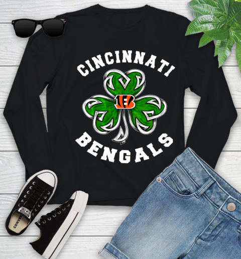NFL Cincinnati Bengals Three Leaf Clover St Patrick's Day Football Sports Youth Long Sleeve