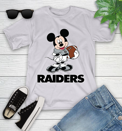 NFL Football Oakland Raiders Cheerful Mickey Mouse Shirt Youth T-Shirt 4