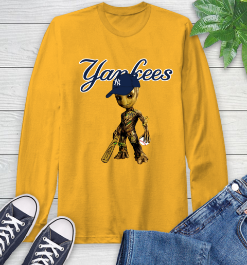 MLB New York Yankees Groot Guardians Of The Galaxy Baseball Long Sleeve T-Shirt 3