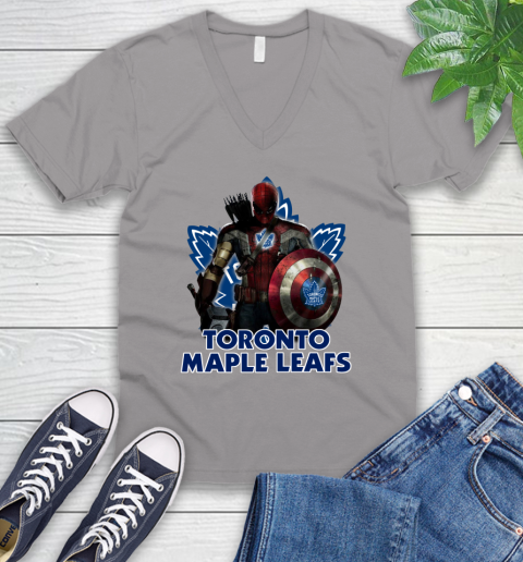 NHL Captain America Thor Spider Man Hawkeye Avengers Endgame Hockey Toronto Maple Leafs V-Neck T-Shirt 4