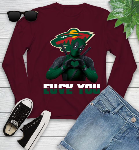 NHL Minnesota Wild Deadpool Love You Fuck You Hockey Sports Youth Long Sleeve 6