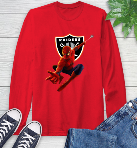 NFL Spider Man Avengers Endgame Football Oakland Raiders Long Sleeve T-Shirt 10