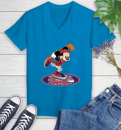 NHL Hockey Montreal Canadiens Cheerful Mickey Disney Shirt Women's V-Neck T-Shirt 6