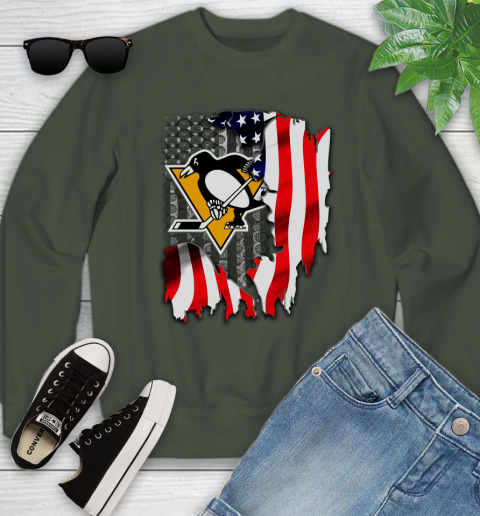 Pittsburgh Penguins NHL Hockey American Flag Youth Sweatshirt 9