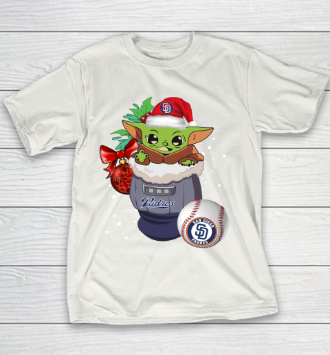 San Diego Padres Christmas Baby Yoda Star Wars Funny Happy MLB Youth T-Shirt 3