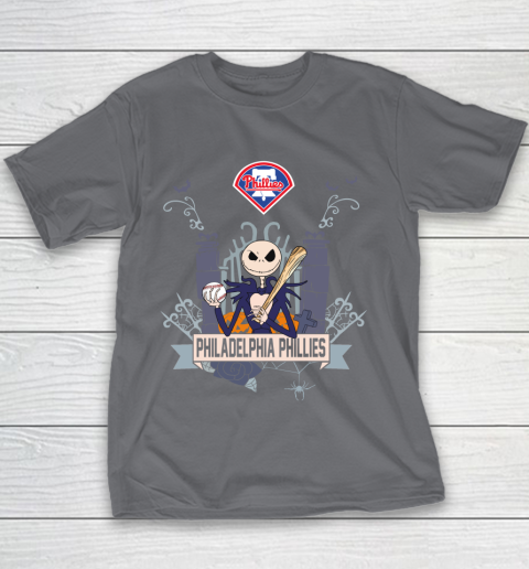 MLB Philadelphia Phillies Baseball Jack Skellington Halloween Youth T-Shirt 5