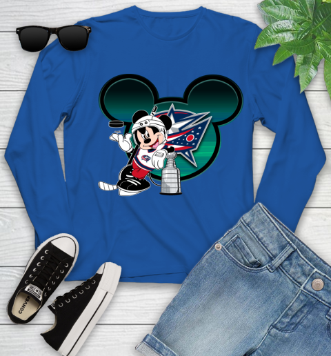 NHL Columbus Blue Jackets Stanley Cup Mickey Mouse Disney Hockey T Shirt Youth Long Sleeve 9
