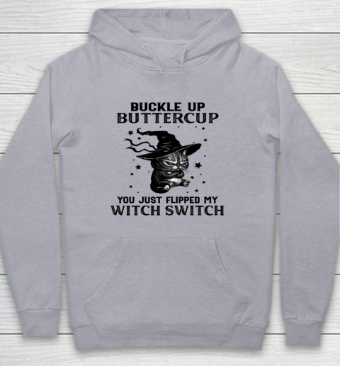 Halloween Cat Buckle Up Buttercup You Just Flipped My Witch Switch Youth Hoodie 4