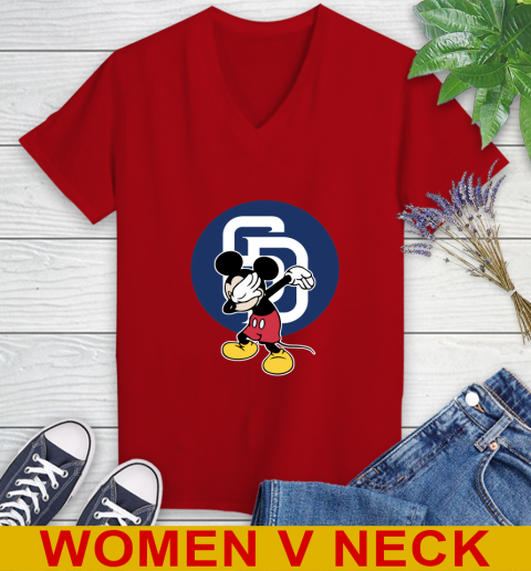 San Diego Padres MLB Baseball Dabbing Mickey Disney Sports Women's V-Neck T-Shirt 12
