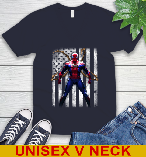 MLB Baseball Cincinnati Reds Spider Man Avengers Marvel American Flag Shirt V-Neck T-Shirt 2
