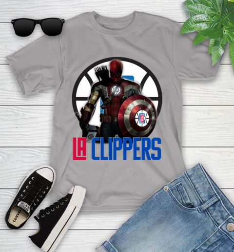 LA Clippers NBA Basketball Captain America Thor Spider Man Hawkeye Avengers Youth T-Shirt 4