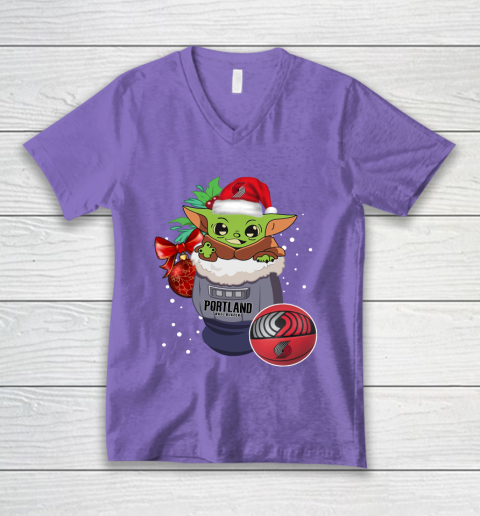 Portland Trail Blazers Christmas Baby Yoda Star Wars Funny Happy NBA V-Neck T-Shirt 9