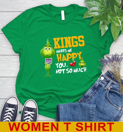 NBA Sacramento Kings Makes Me Happy You Not So Much Grinch Basketball Sports Women's T-Shirt 7