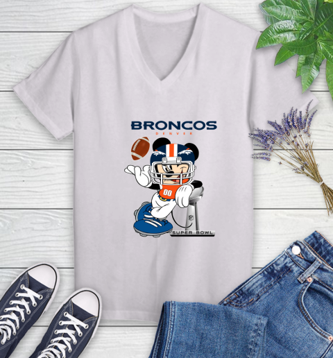 NFL Denver Broncos Mickey Mouse Disney Super Bowl Football T Shirt Women's V-Neck T-Shirt