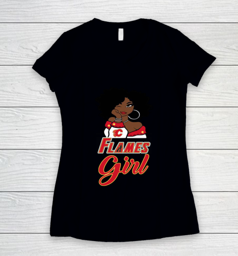 Calgary Flames Girl NHL Women's V-Neck T-Shirt