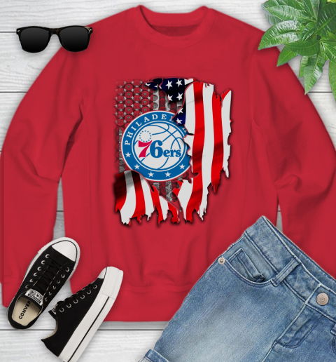 Philadelphia 76ers NBA Basketball American Flag Youth Sweatshirt 8