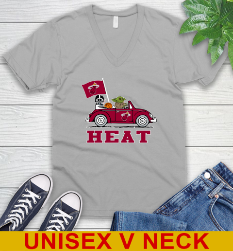 NBA Basketball Miami Heat Darth Vader Baby Yoda Driving Star Wars Shirt V-Neck T-Shirt 4
