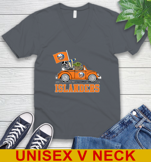 NHL Hockey New York Islanders Darth Vader Baby Yoda Driving Star Wars Shirt V-Neck T-Shirt 6 NHL Hockey New York Islanders Darth Vader Baby Yoda Driving Star Wars Shirt V-Neck T-Shirt - Image 6
