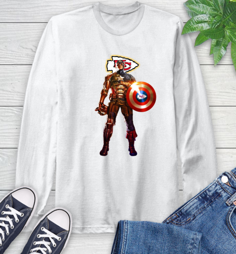 NFL Captain America Marvel Avengers Endgame Football Sports Kansas City Chiefs Long Sleeve T-Shirt