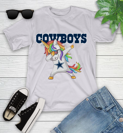 Dallas Cowboys NFL Football Funny Unicorn Dabbing Sports Youth T-Shirt 4
