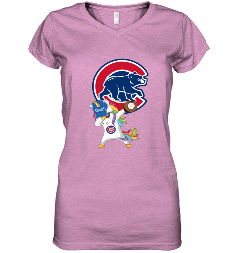 Hip Hop Dabbing Unicorn Flippin Love Chicago Cubs Women's V-Neck T-Shirt