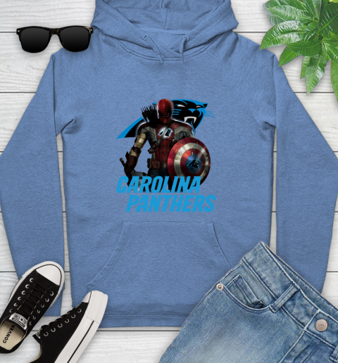 NFL Captain America Thor Spider Man Hawkeye Avengers Endgame Football Carolina Panthers Youth Hoodie 12