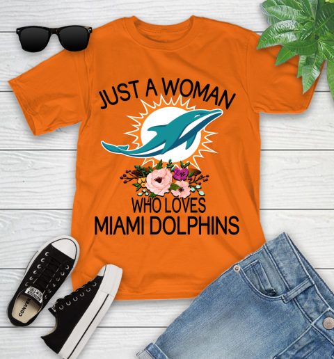NFL Just A Woman Who Loves Miami Dolphins Football Sports Youth T-Shirt 4
