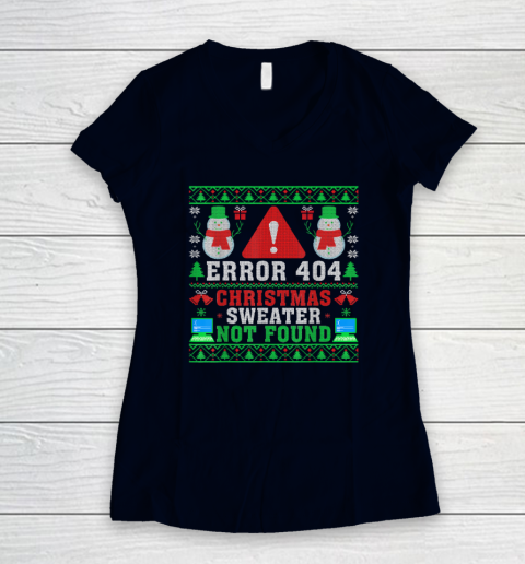 Computer Error 404 Ugly Christmas Sweater Not's Found Xmas Women's V-Neck T-Shirt 2