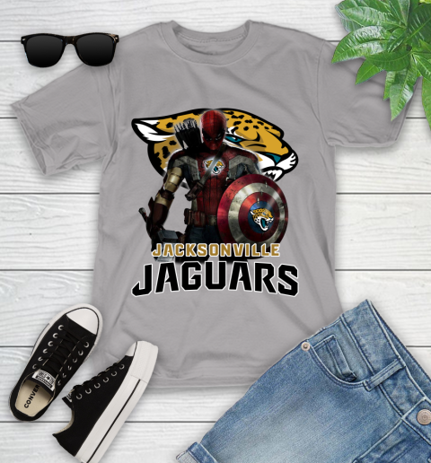 NFL Captain America Thor Spider Man Hawkeye Avengers Endgame Football Jacksonville Jaguars Youth T-Shirt 4