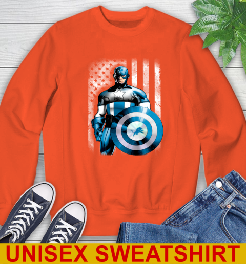 Detroit Lions NFL Football Captain America Marvel Avengers American Flag Shirt Sweatshirt 3