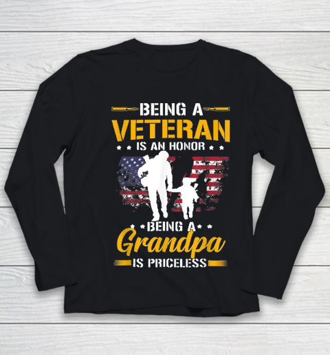 Grandpa Funny Gift Apparel  Mens Being A Veteran Is Honor Being A Grandpa Youth Long Sleeve