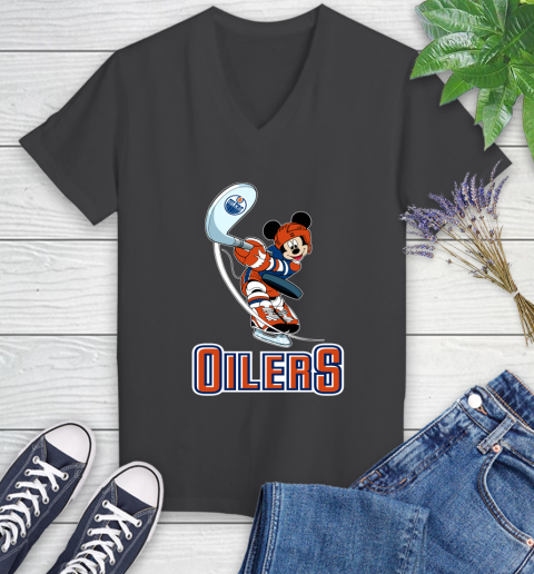 NHL Hockey Edmonton Oilers Cheerful Mickey Mouse Shirt Women's V-Neck T-Shirt 7