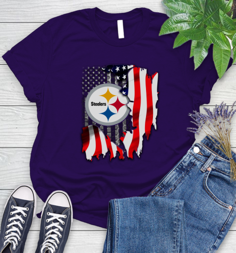 Pittsburgh Steelers NFL Football American Flag Women's T-Shirt 4