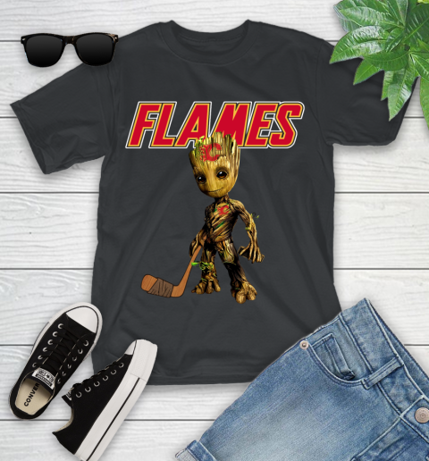 Calgary Flames NHL Hockey Groot Marvel Guardians Of The Galaxy Youth T-Shirt 2