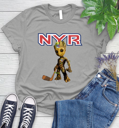 New York Rangers NHL Hockey Groot Marvel Guardians Of The Galaxy Women's T-Shirt 10