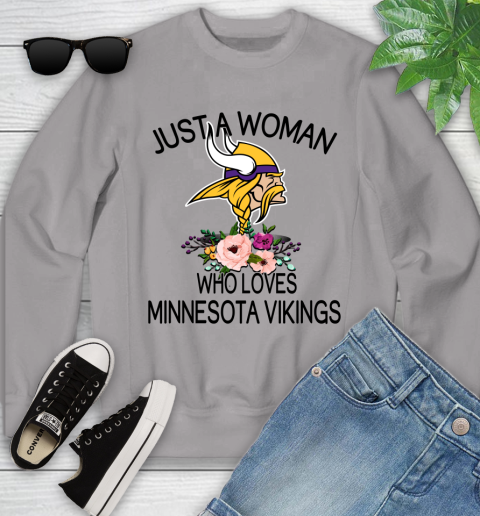 NFL Just A Woman Who Loves Minnesota Vikings Football Sports Youth Sweatshirt 2