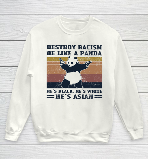 Destroy racism be like a panda He's black, He's white He's Asian Vintage retro Youth Sweatshirt