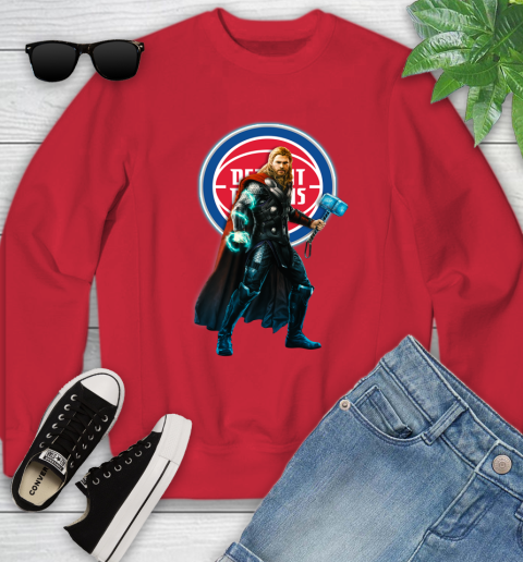NBA Thor Avengers Endgame Basketball Detroit Pistons Youth Sweatshirt 9