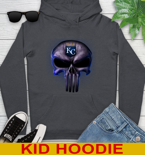 Kansas City Royals MLB Baseball Punisher Skull Sports Youth Hoodie 9