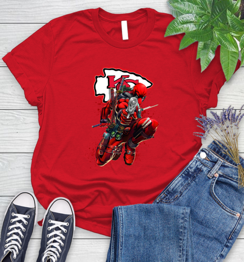 NFL Deadpool Marvel Comics Sports Football Kansas City Chiefs Women's T-Shirt 9
