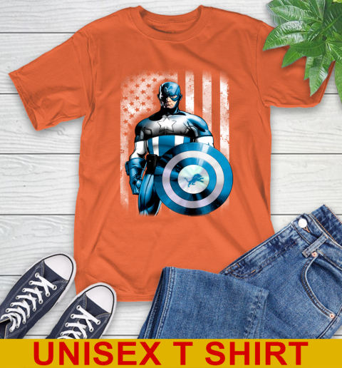 Detroit Lions NFL Football Captain America Marvel Avengers American Flag Shirt T-Shirt 4