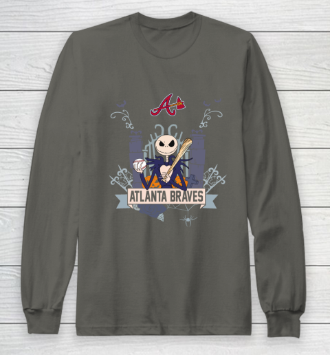 MLB Atlanta Braves Baseball Jack Skellington Halloween Long Sleeve T-Shirt 5