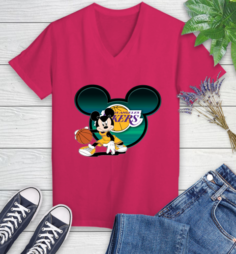 NBA Los Angeles Lakers Mickey Mouse Disney Basketball Women's V-Neck T-Shirt 10 NBA Los Angeles Lakers Mickey Mouse Disney Basketball Women's V-Neck T-Shirt - Image 10