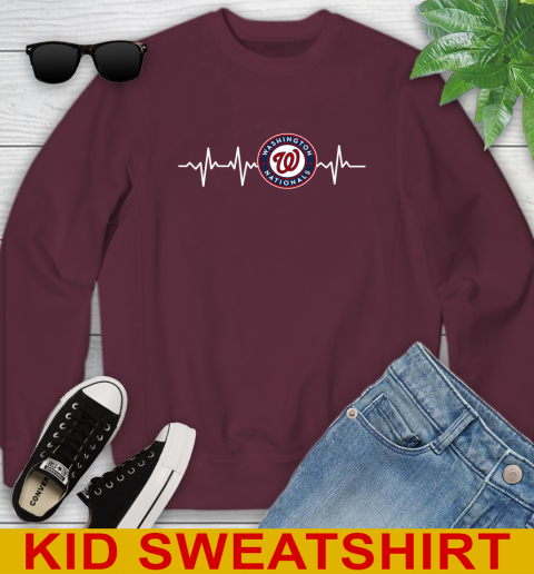 Washington Nationals MLB Baseball Heart Beat Shirt Youth Sweatshirt 4