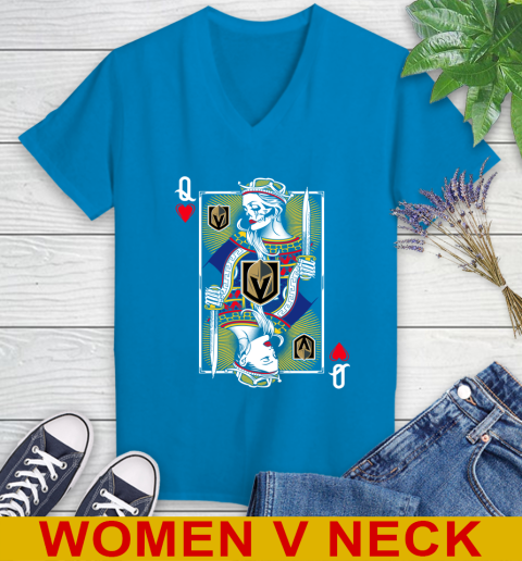 NHL Hockey Vegas Golden Knights The Queen Of Hearts Card Shirt Women's V-Neck T-Shirt 7