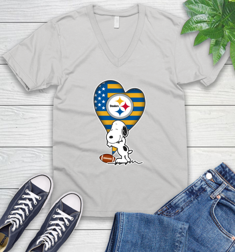 Pittsburgh Steelers NFL Football The Peanuts Movie Adorable Snoopy V-Neck T-Shirt