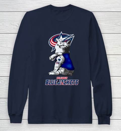 NHL My Cat Loves Columbus Blue Jackets Hockey Long Sleeve T-Shirt 2