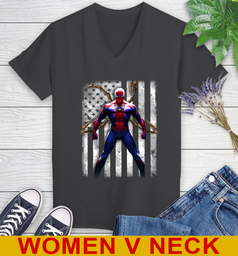NBA Basketball Charlotte Hornets Spider Man Avengers Marvel American Flag Shirt Women's V-Neck T-Shirt 8