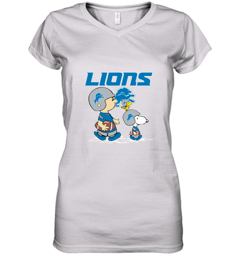 Detroit Lions Let's Play Football Together Snoopy NFL Women's V-Neck T-Shirt