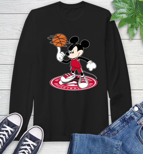 NBA Basketball Atlanta Hawks Cheerful Mickey Disney Shirt Long Sleeve T-Shirt